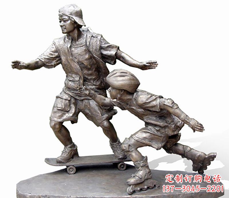 湖南激情滑板,艺术雕塑:城市滑冰男孩铜雕