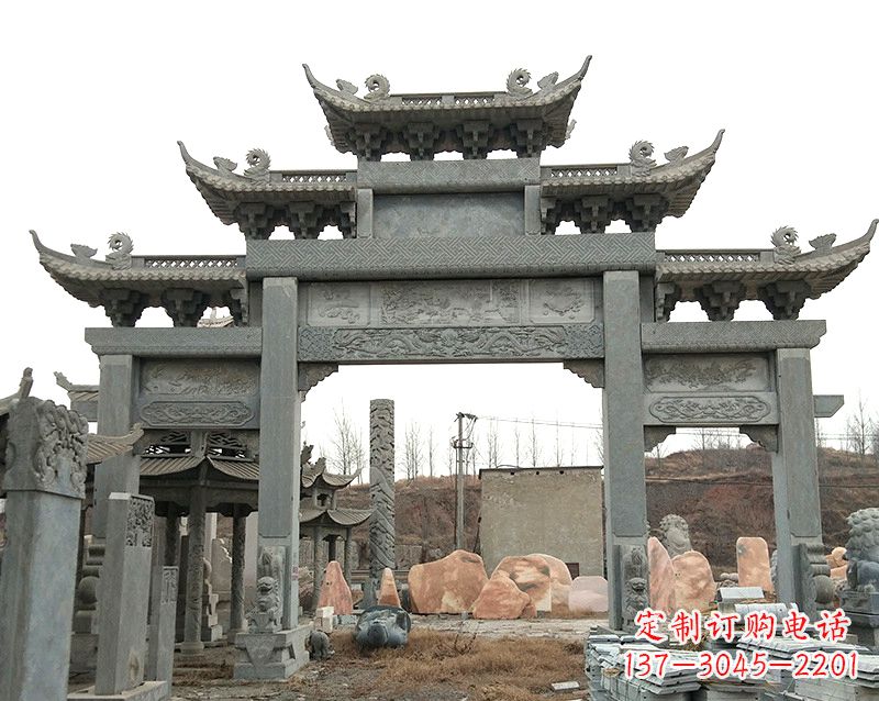湖南黄冈石雕牌坊--专业定制牌坊雕塑