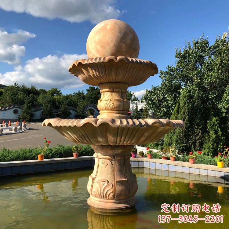 湖南经典黄锈石喷泉装饰雕塑