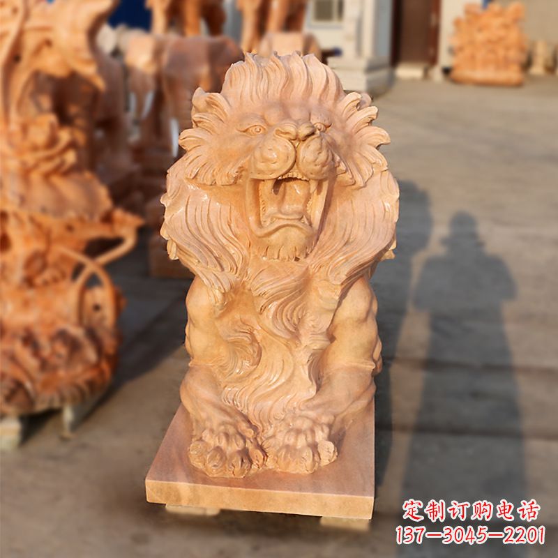湖南象征力量的汇丰狮子红石雕
