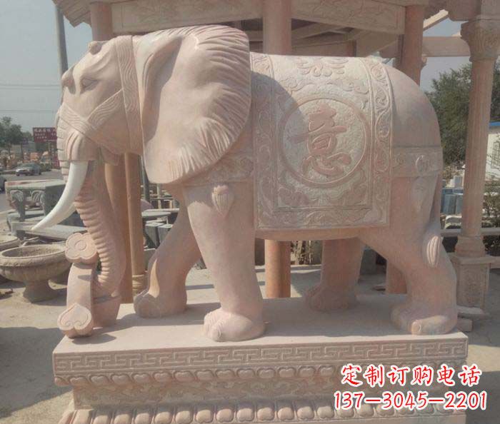 湖南传神雕刻,精美雕塑——吉祥如意大象晚霞红门口石雕