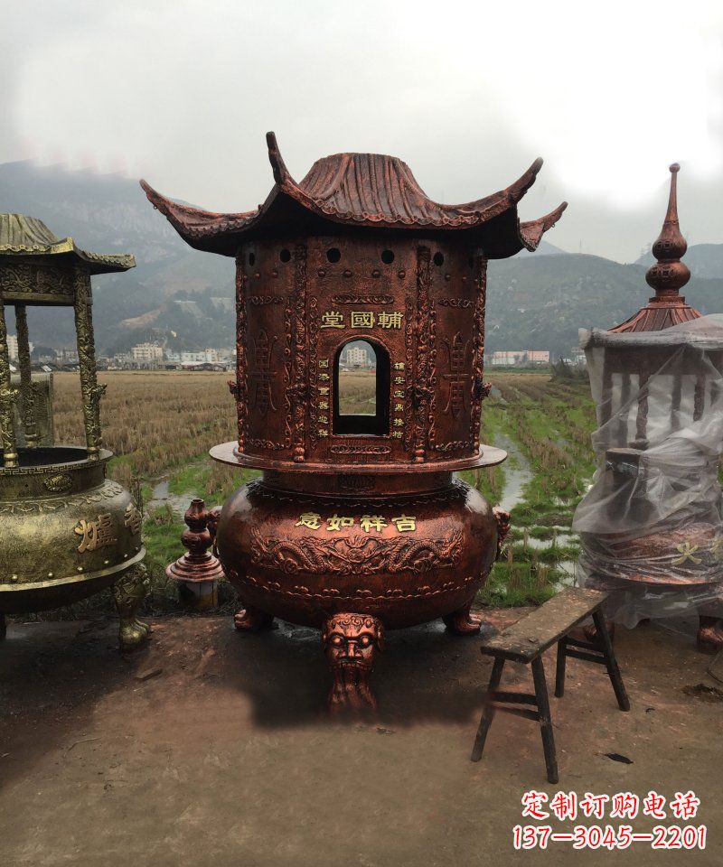 湖南锻铜吉祥如意香炉雕塑