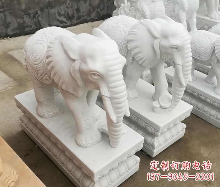 湖南吉祥如意汉白玉门口大象石雕 (2)