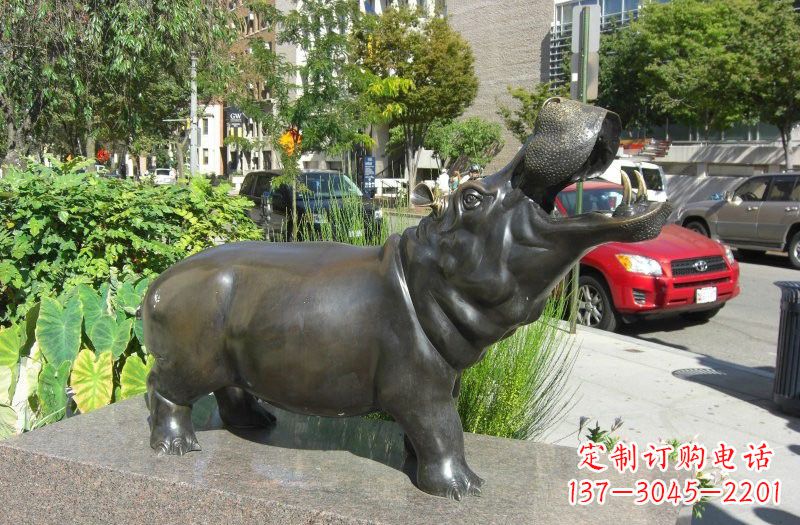 湖南街边河马铜雕