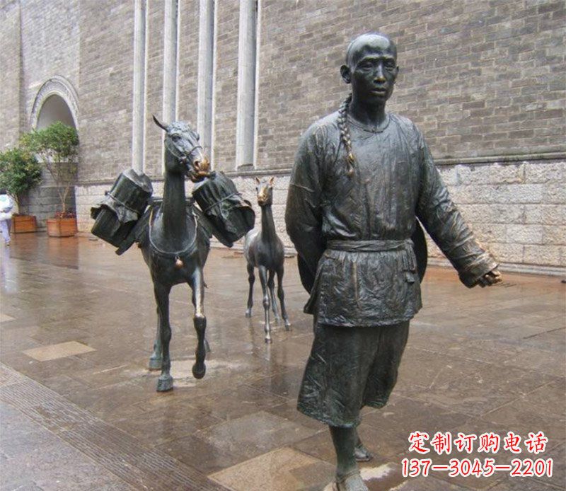 湖南中领雕塑专业定制古代人物小品毛驴铜雕
