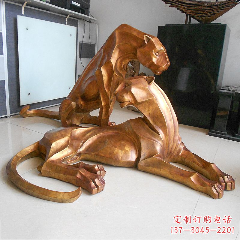 湖南草坪广场商场十二生肖铜雕豹塑