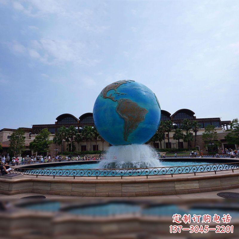 湖南视觉奇景,不锈钢水景喷泉地球仪雕塑