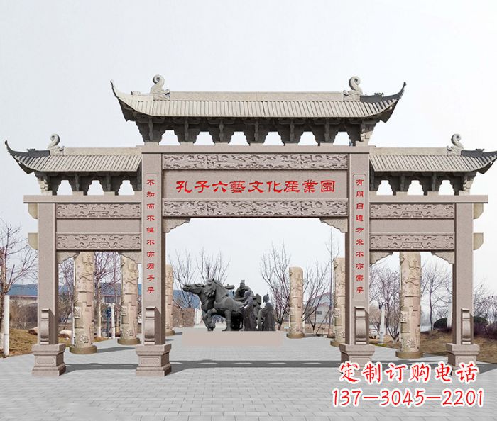 湖南景区三门石雕牌坊-高质美观可靠的雕塑装置