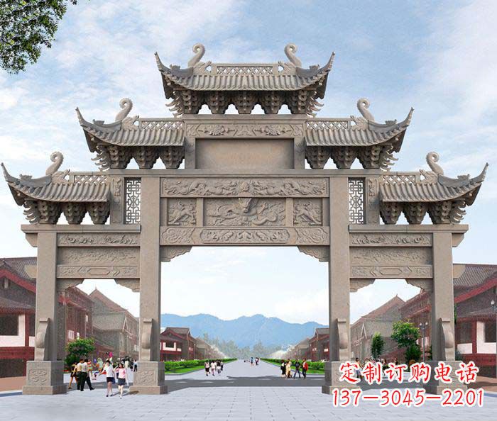 湖南景区三门石雕牌楼——精美雕塑定制