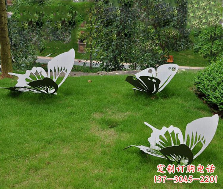 湖南镜面不锈钢蝴蝶公园草坪动物雕塑摆件
