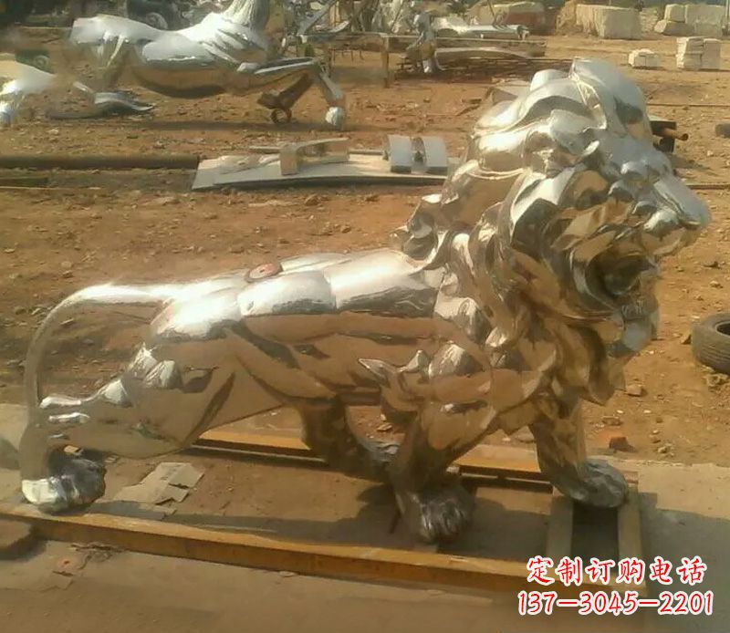 湖南一缕金光,精致的镜面不锈钢狮子雕塑