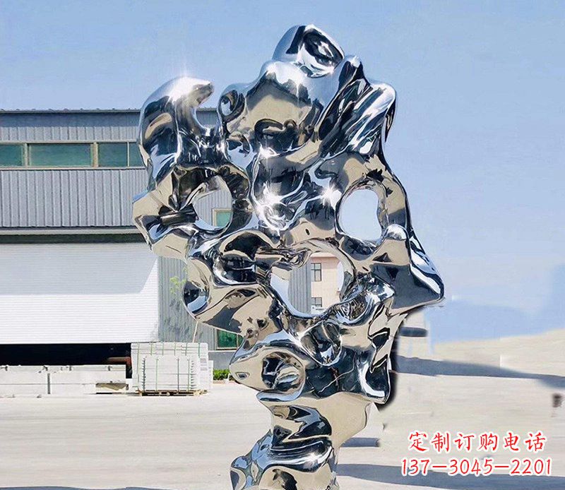 湖南太湖石雕塑,完美结合不锈钢镜面