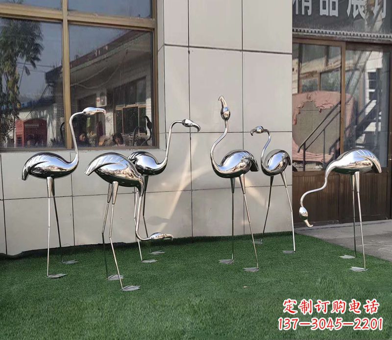 湖南镜面不锈钢小区仙鹤雕塑