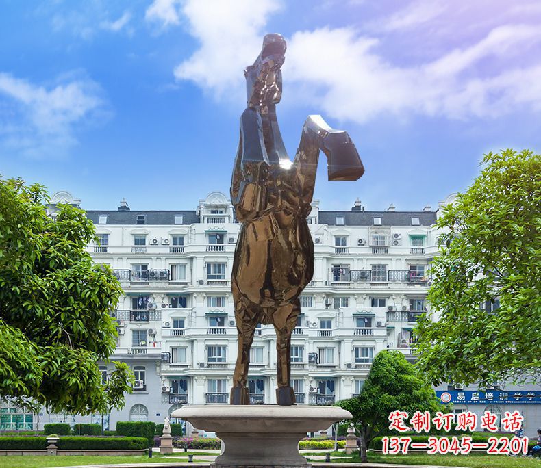 湖南镜面城市经典不锈钢奔马塑像