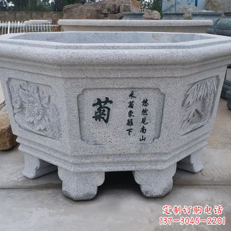 湖南精美砂岩花盆雕塑,点缀精致家居