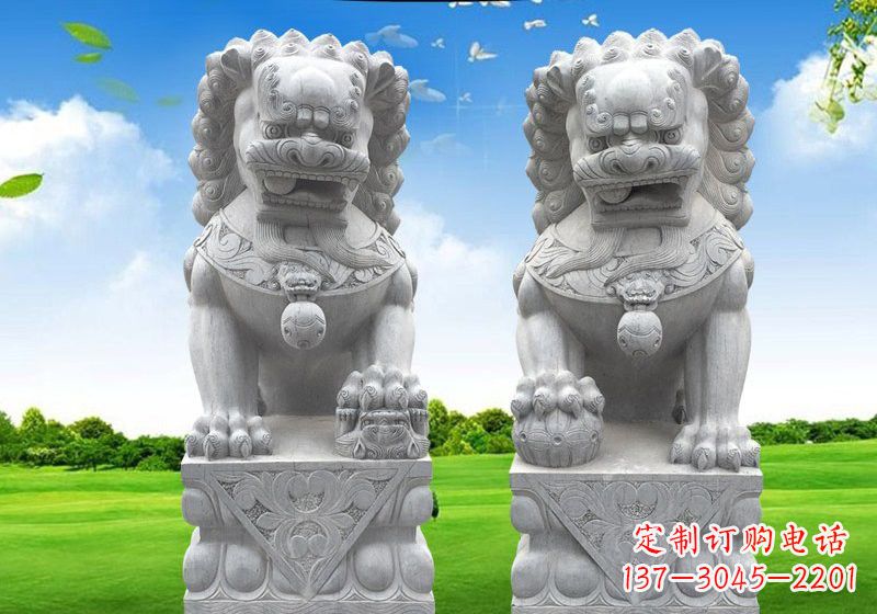 湖南风采傲人的狮子石雕