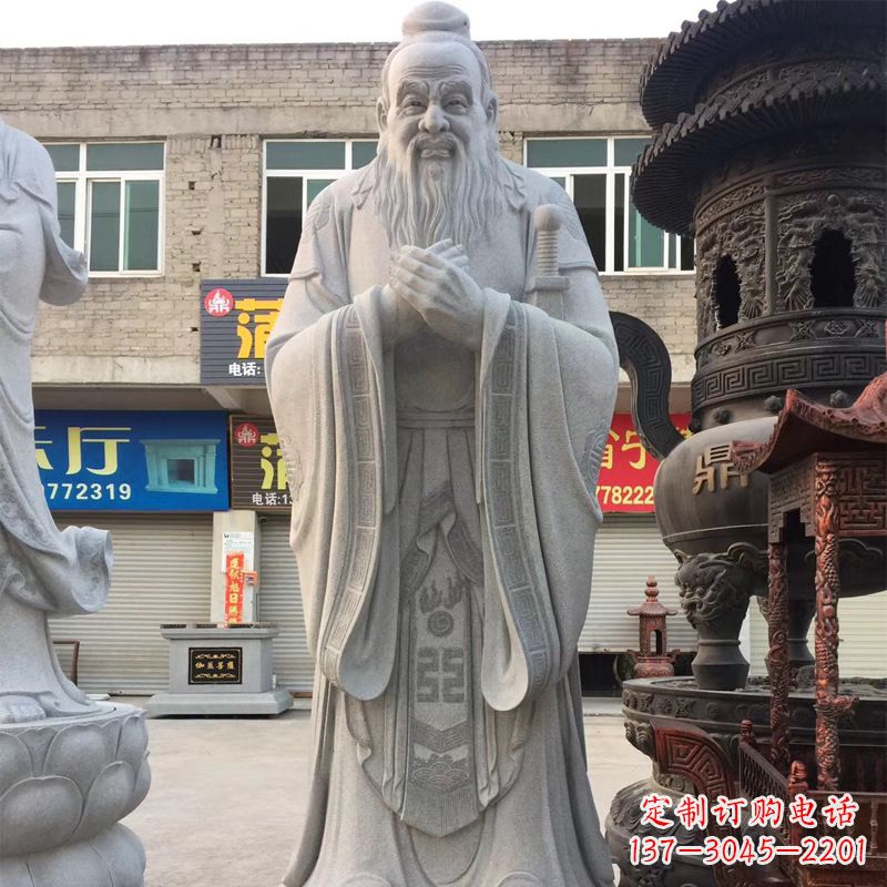 湖南传承古典,精美绝伦的孔子石雕头像