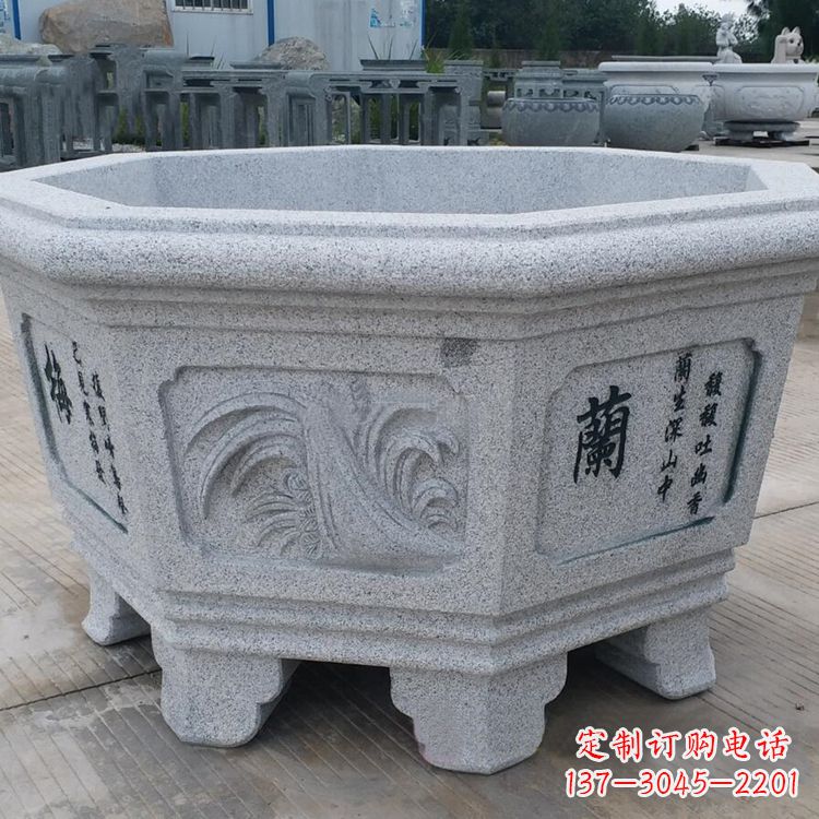 湖南兰花-中式砂岩花盆雕塑