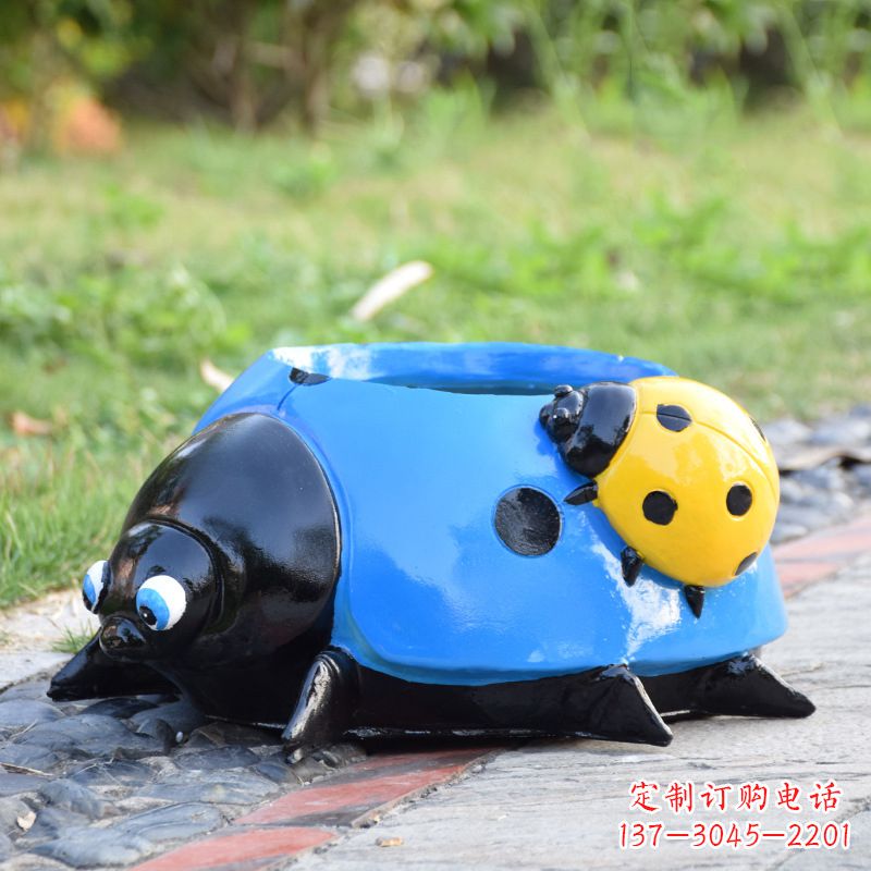 湖南蓝色玻璃钢七星瓢虫花盆雕塑