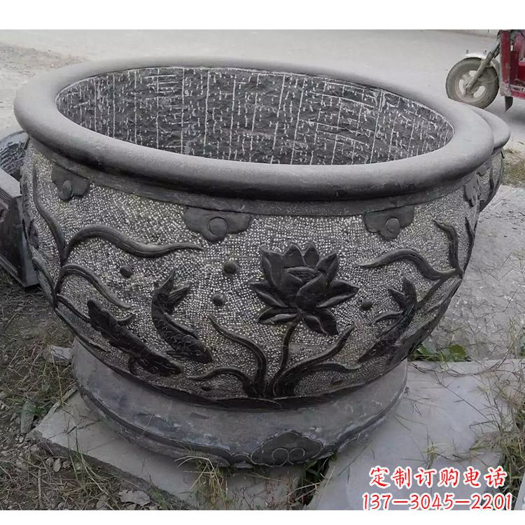 湖南传统宁波老青石水缸雕塑