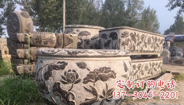 湖南出类拔萃的丝绸石浮雕仿古圆水缸