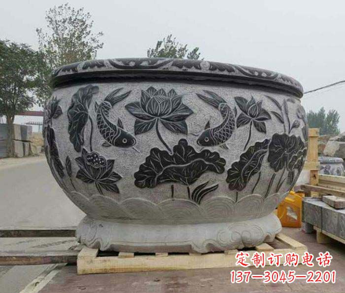 湖南中领雕塑出品,精致仿古圆水缸雕塑