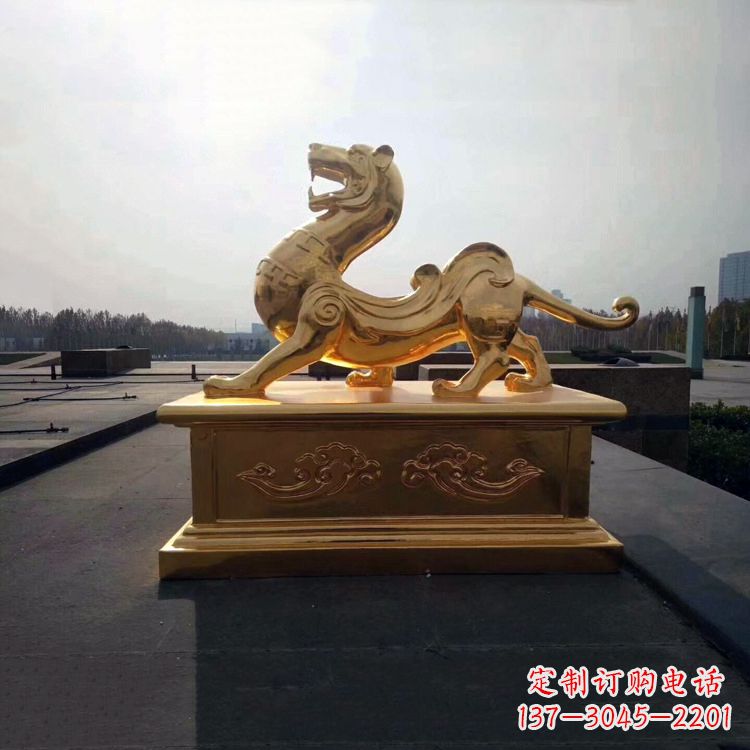 湖南引领神兽,虎魂鎏金铜雕