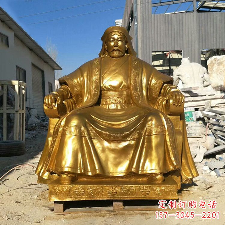 湖南鎏金成吉思汗铜雕-中国历史伟人古代著名人物雕像