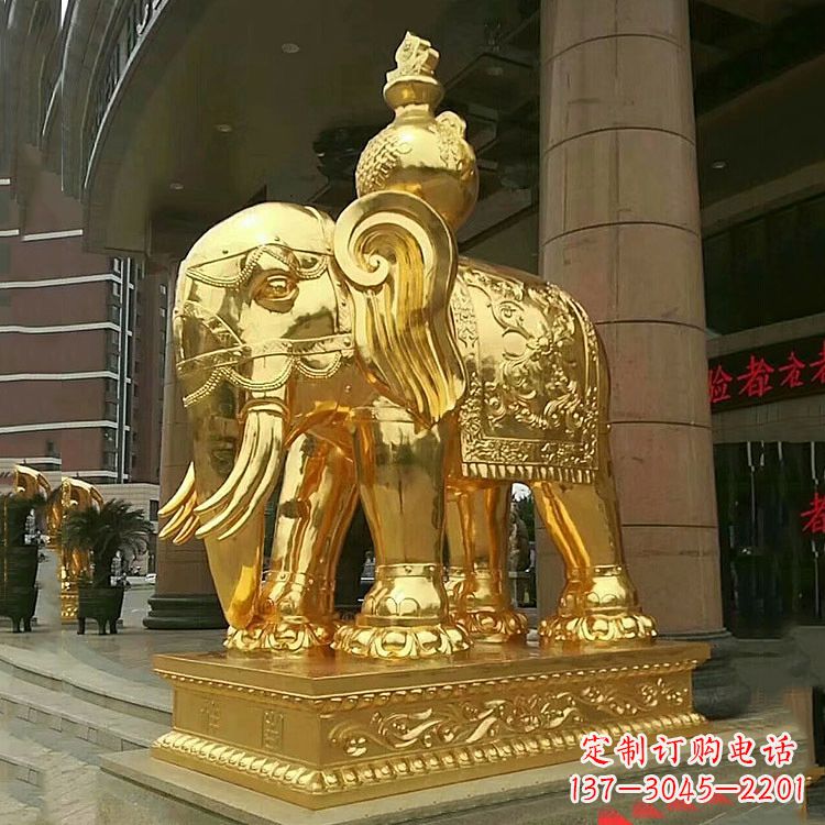 湖南鎏金大门大象铜雕-宾馆商场看门招财吉祥动物雕塑