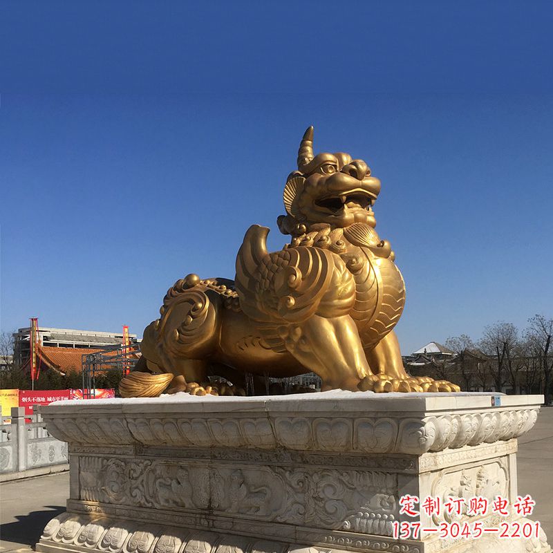 湖南鎏金铜雕獬豸-公园园林神兽动物雕塑