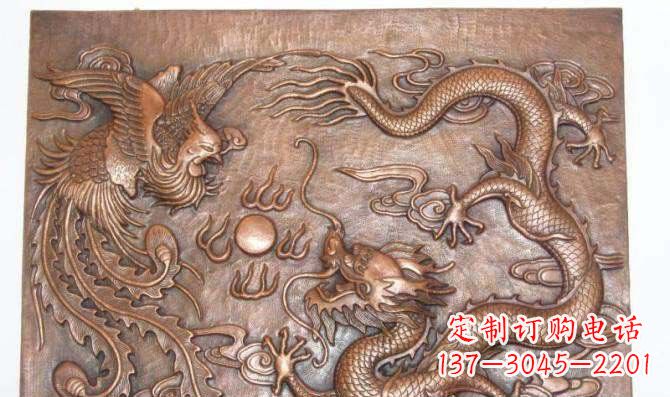湖南典雅龙飞凤舞红铜壁画铜浮雕