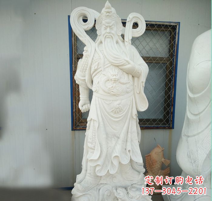 湖南手工汉白玉关公雕塑
