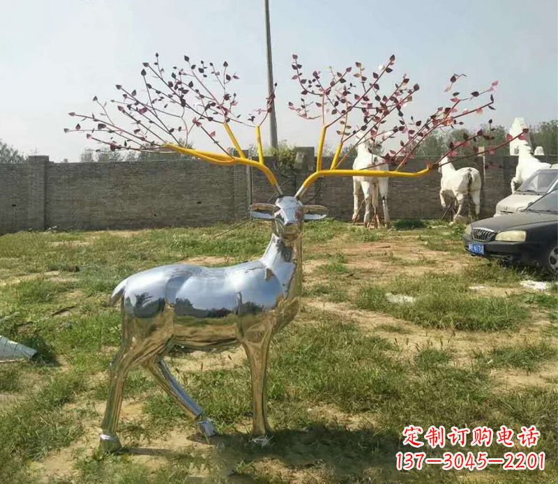 湖南梅花鹿镜面不锈钢雕塑