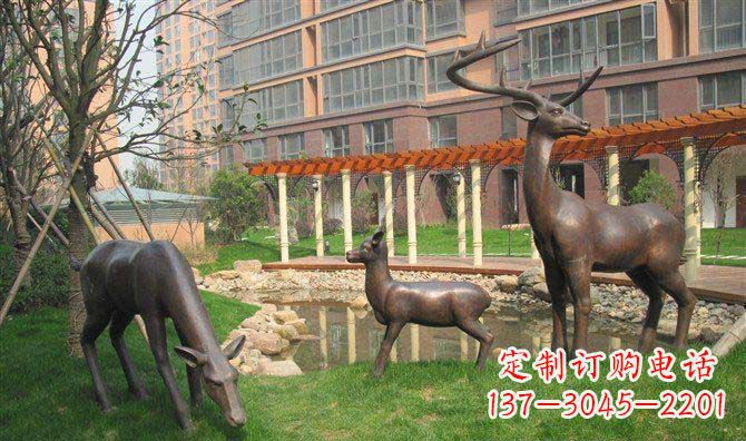 湖南梅花鹿小区景观动物铜雕