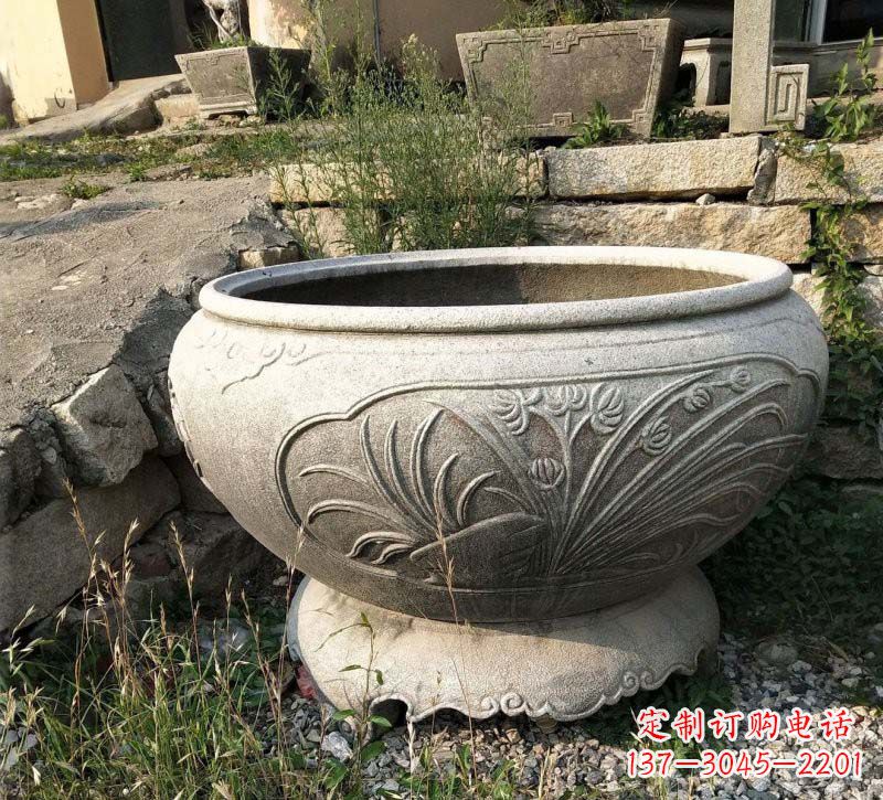 湖南中领雕塑梅兰竹菊浮雕石水缸