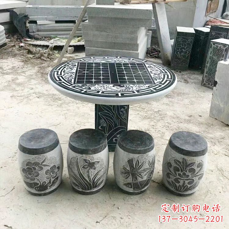 湖南精美梅兰竹菊形石桌凳,无与伦比的艺术美感