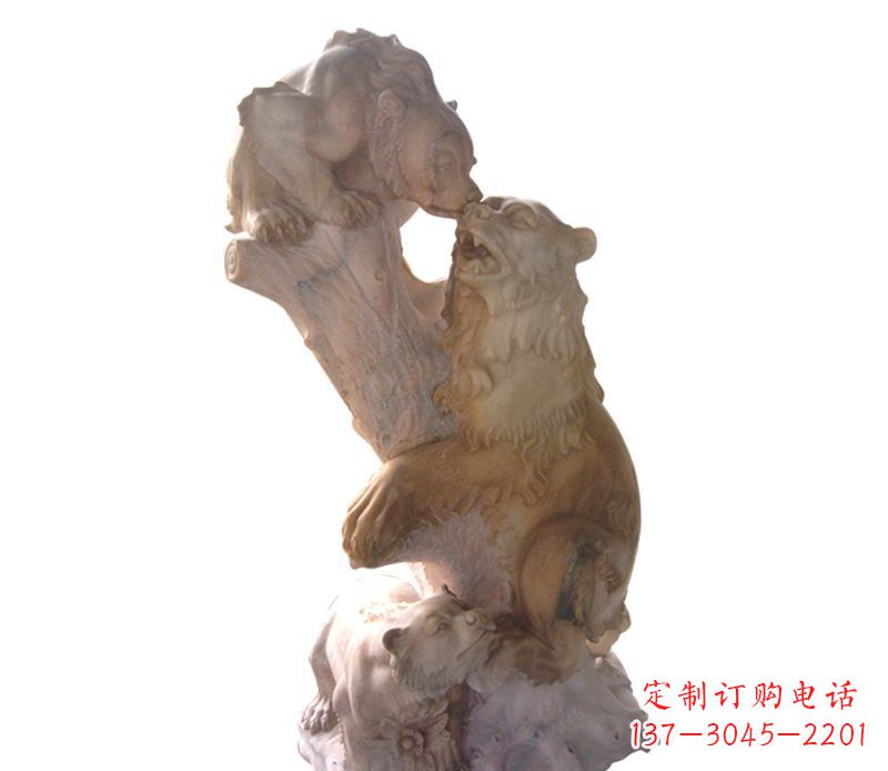 湖南母子狗熊石雕公园动物雕塑