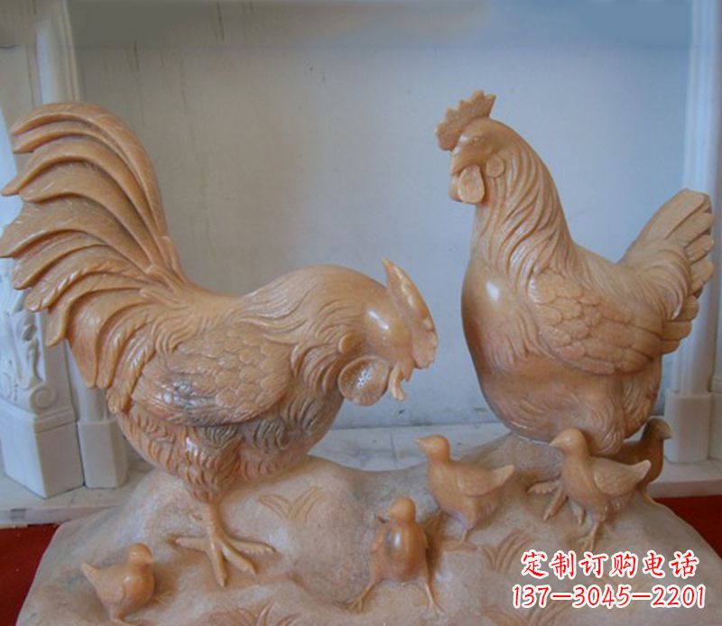 湖南中领雕塑--精致石雕母子鸡动物雕塑