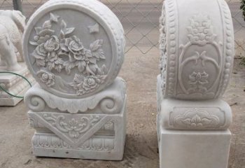 湖南汉白玉牡丹花门墩雕塑