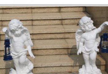 湖南领雕塑-汉白玉小天使公园西方人物路灯石雕