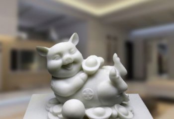 湖南汉白玉动物雕塑，招财猪石雕精美装饰