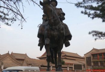 湖南雕刻精美的蒙古人骑马铜雕