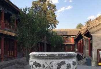 湖南连年有鱼石浮雕圆形荷花水缸
