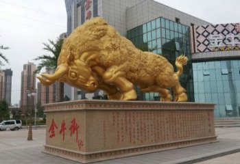 湖南鎏金开荒牛铜雕像，城市街道景观动物雕塑