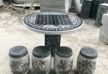 湖南精美梅兰竹菊形石桌凳，无与伦比的艺术美感