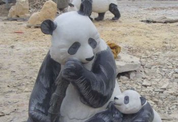 湖南母子熊猫石雕仿真动物雕塑