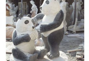 湖南母子熊猫石雕，传达真挚的亲情