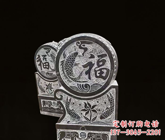 湖南年年有余雕塑-门墩仿古抱鼓石