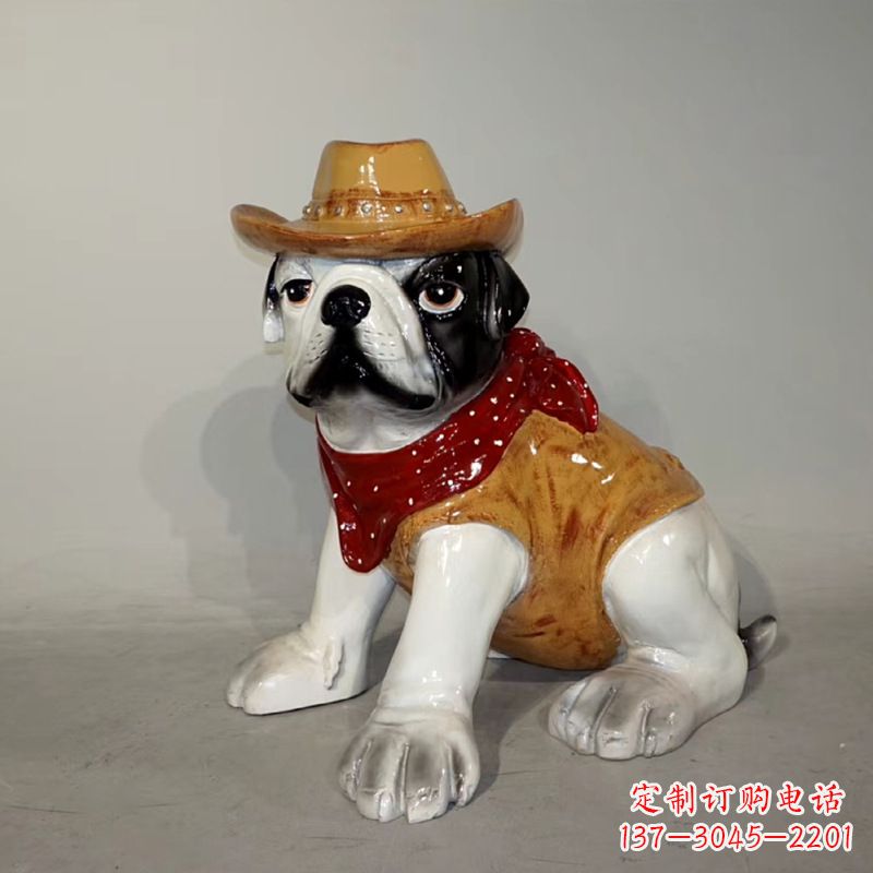 湖南任性可爱的牛仔造型斗牛犬雕塑