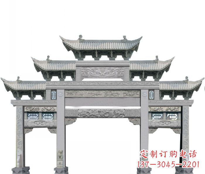 湖南农村三门牌坊石雕 (6)